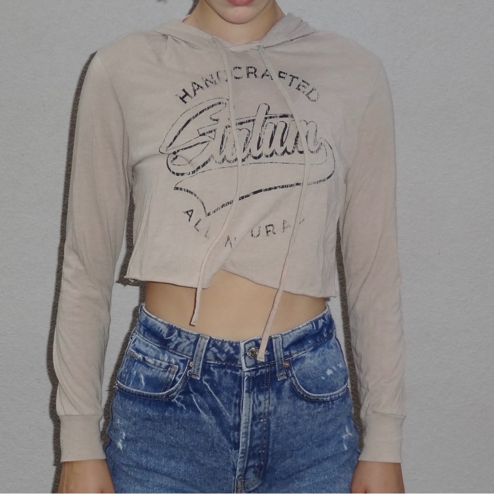 Handcrafted Tan Crop Hoodie